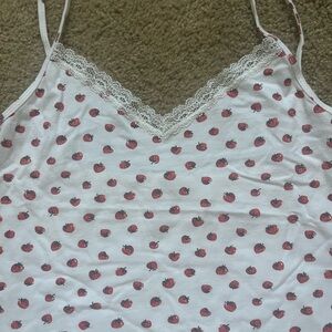 Brandy Melville Strawberry Print Lace Trim Cami Top